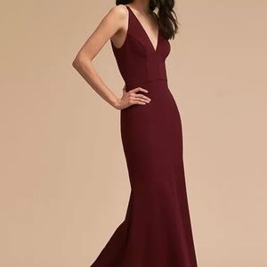 Bhldn Jones V-Nexk Crepe Dress in Bordeaux
